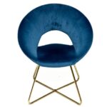 Blue velvet lounge chair with golden legs