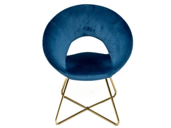 Blue velvet lounge chair with golden legs